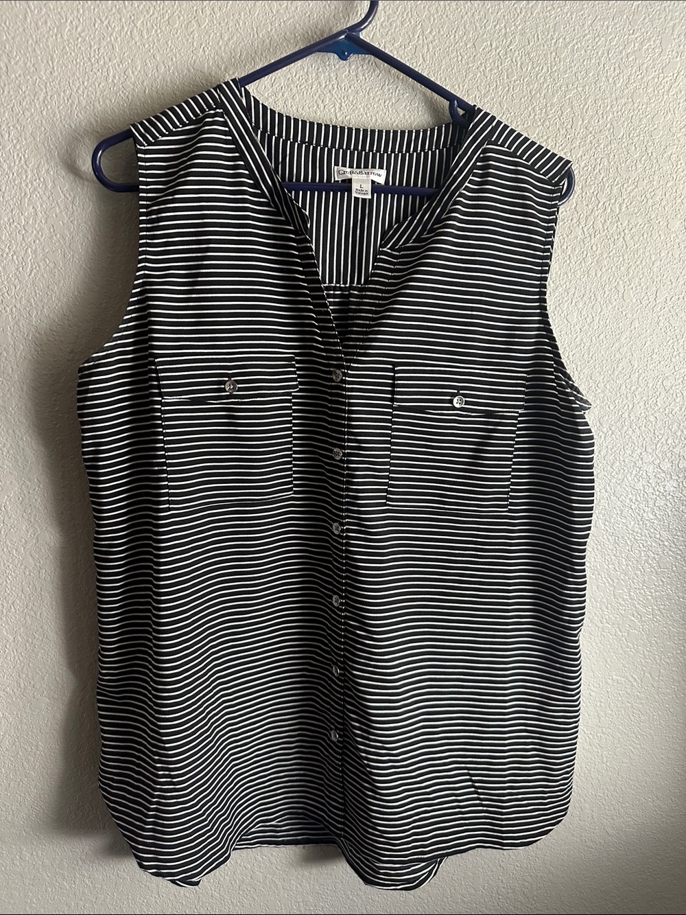 croft & barrow Black and White Striped Sleeveless Button-Front Blouse